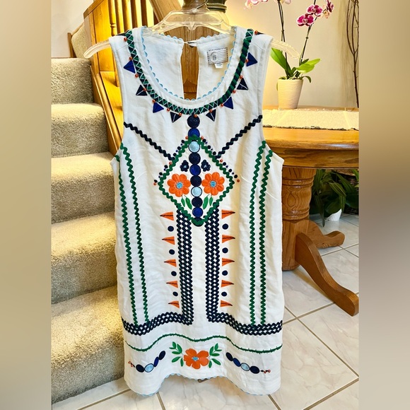 Anthropologie Postmark Embellished Linen Shift Dress size 2  EUC - Picture 2 of 11